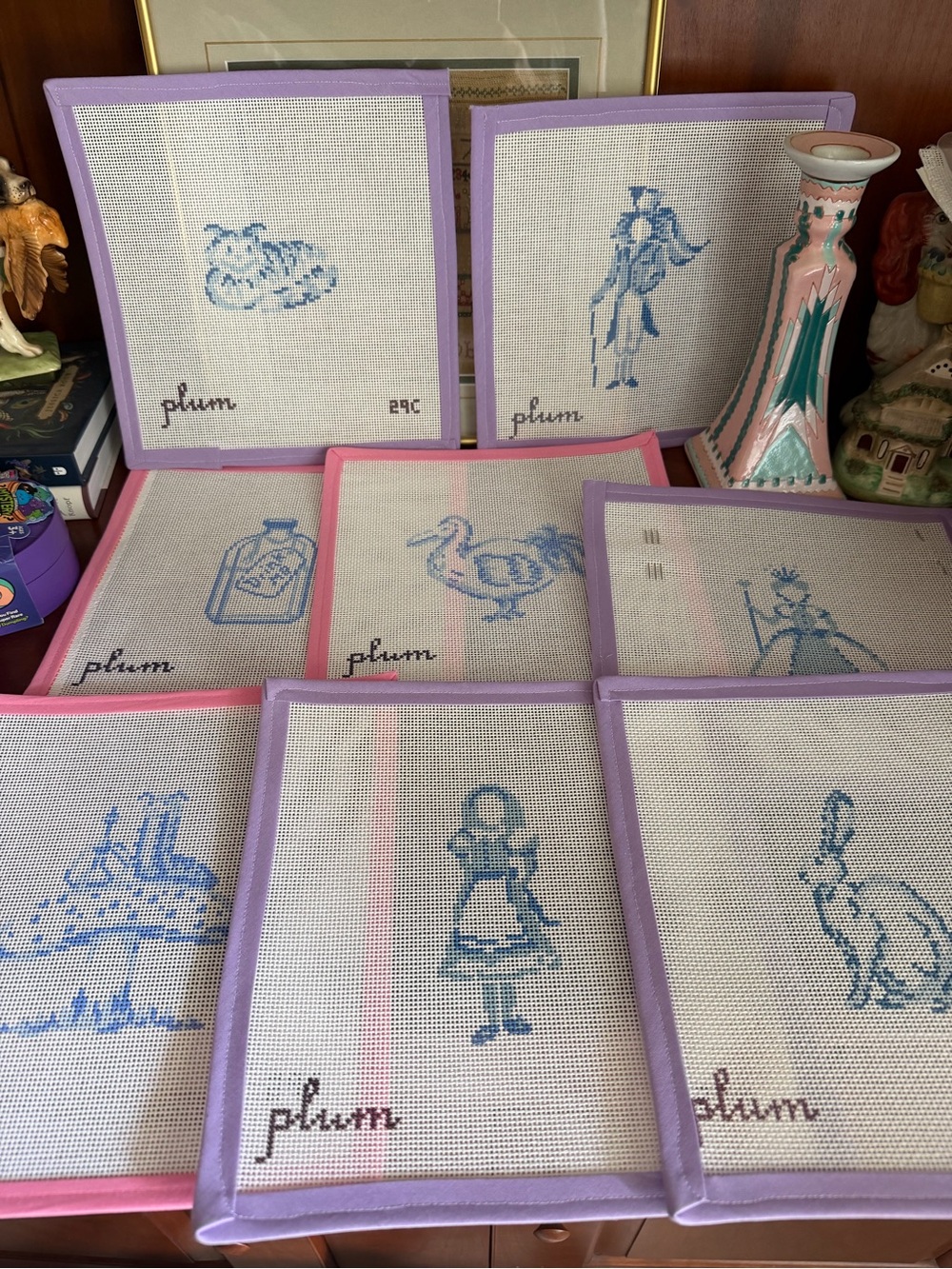Plum designs FULL set of Alice in wonderland needlepoint